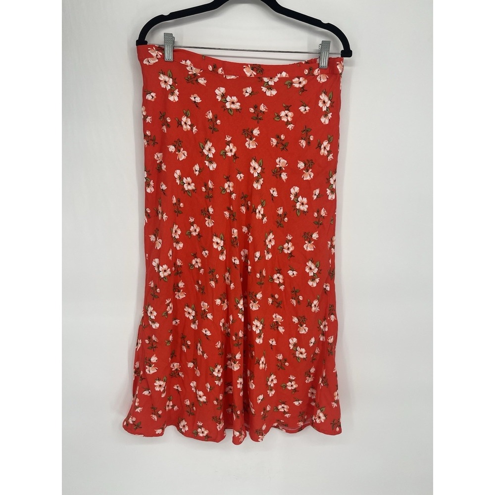 Old Navy Women's Crepe A-Line Midi Skirt Size L NWT Orange Floral 100% Rayon
